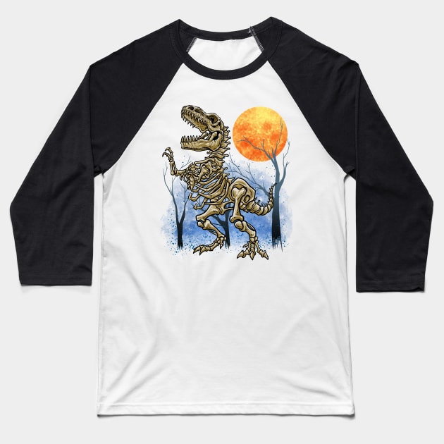 Dinosaur Fossil Skeleton Baseball T-Shirt by BDAZ